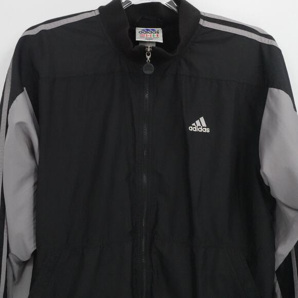 Adidas Jacket Mens Medium Black Gray‎ Full Zip Windbreaker Three Stripe Retro - Picture 6 of 11